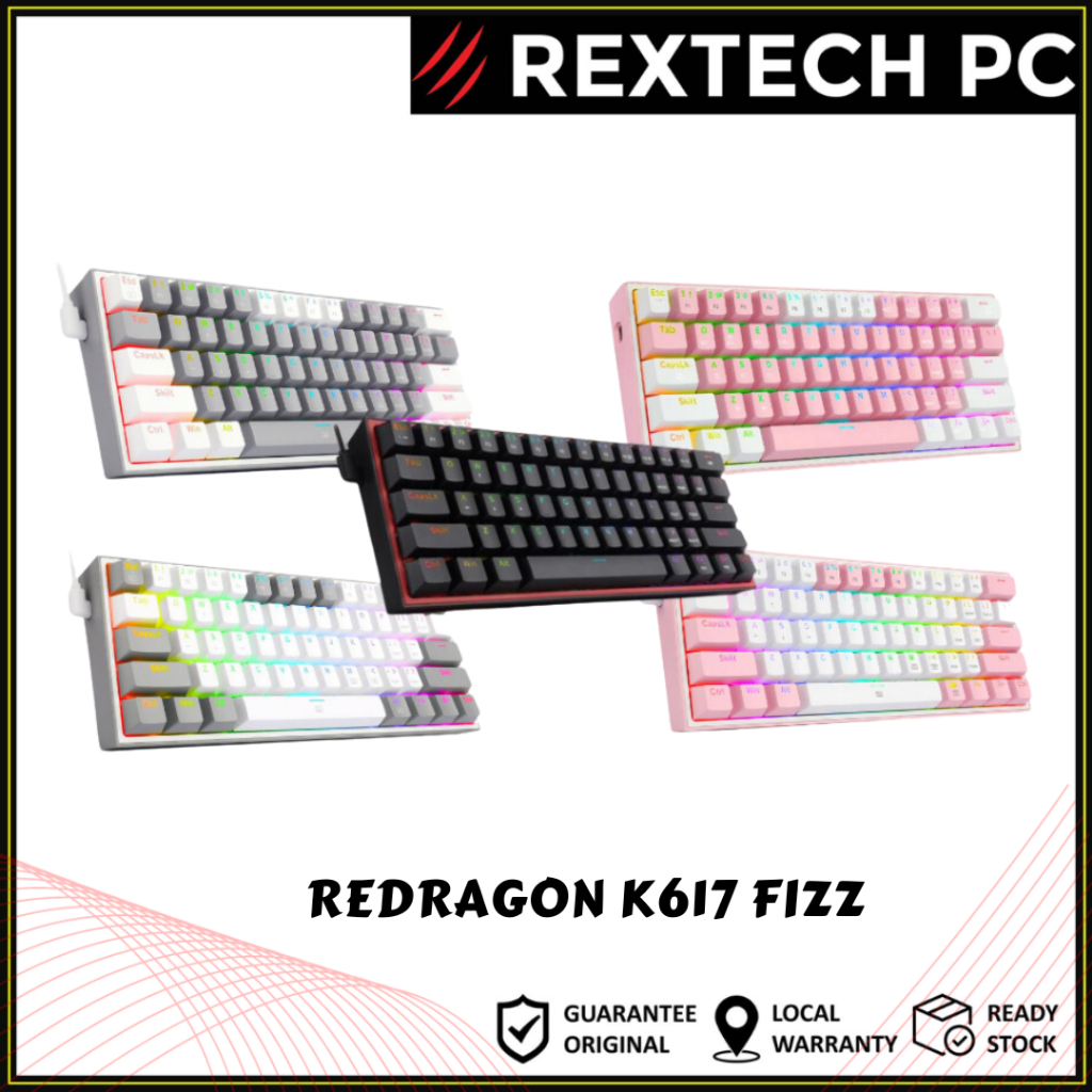 REDRAGON K617 Fizz 60% Compact RGB Wired RED SWITCHES Mechanical ...