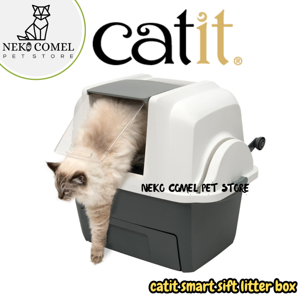 Catit Smartsift Hooded Cat Litter Box Cat Toilet Litter Pan Semi Auto Upgraded Airsift Version Shopee Singapore