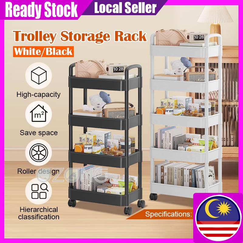 3/4/5 Tier Trolley Home Storage Rack Shelf Living Room Kitchen Storage ...