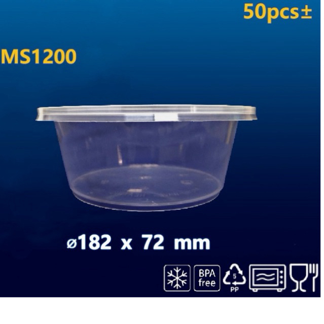 MS1200 1055ML ROUND CONTAINER WITH LID [ ±50SETS] PLASTIC DISPOSABLE ...