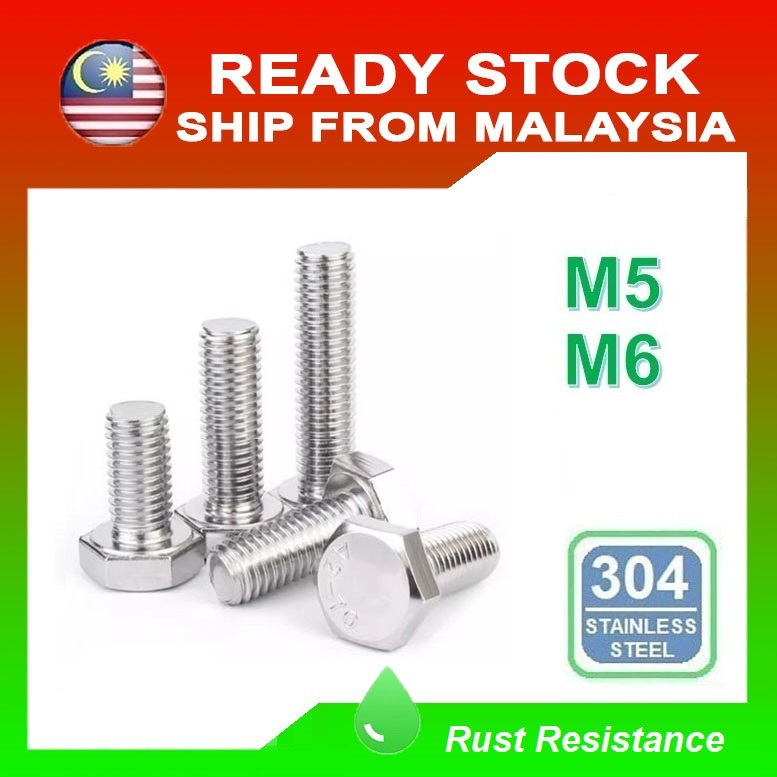 Hex Bolt 304 Stainless Steel DIN 933 Screw Skru Spanner Wrench Hexagon