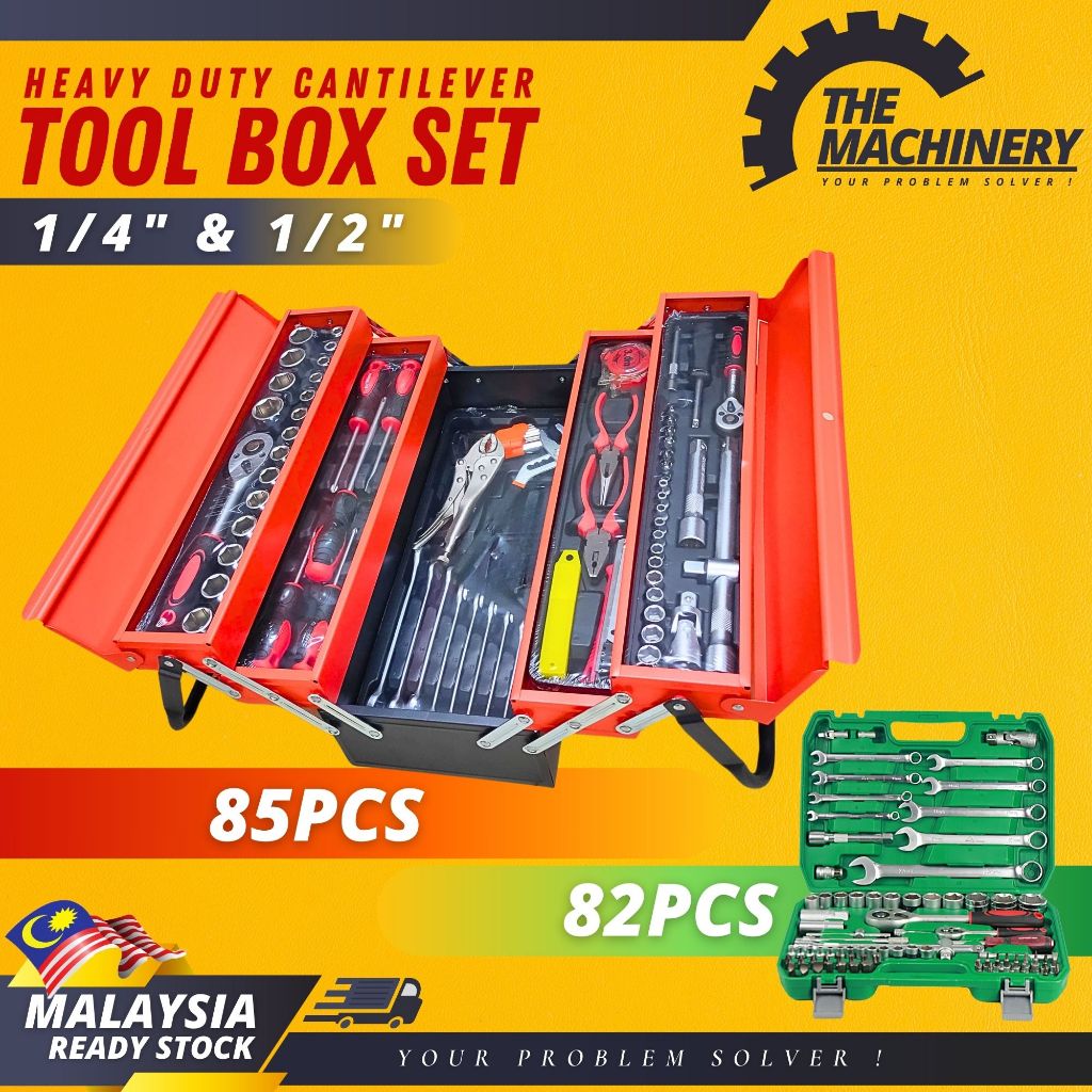 THEMACHINERY 82 / 85pcs Tools Set Cantilever Metal Tool Box Set 5 Tier ...