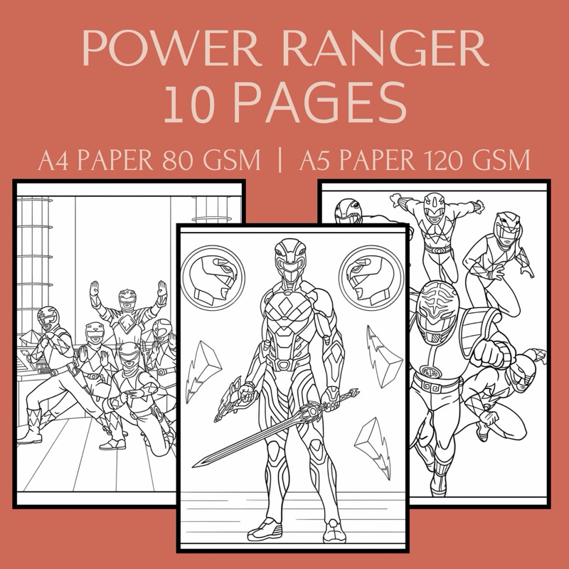 Power RANGERS COLORING 10 PAGES + !!️Colored PAPER FOR ADULT CHILDREN ...