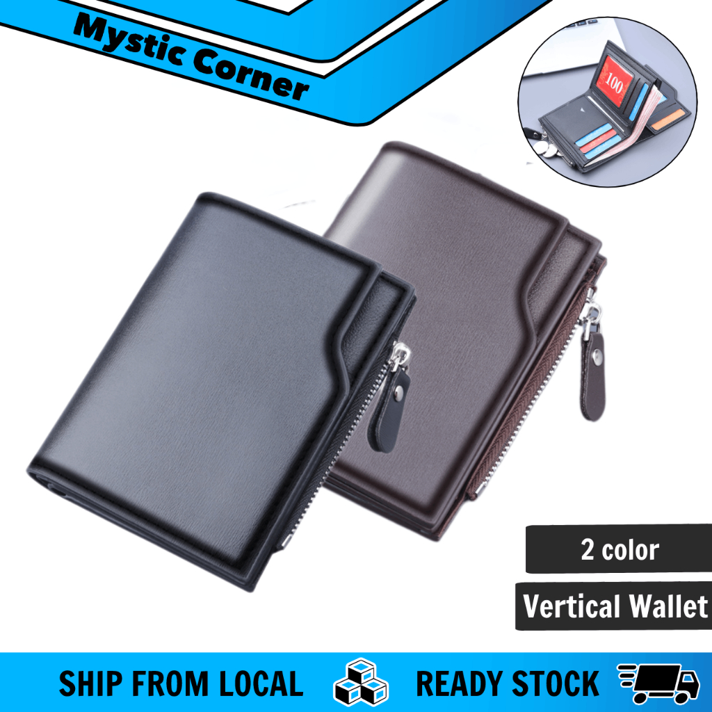 PU Wallet Men Short Bifold Wallet Stylish Wallet with Coin Zipper