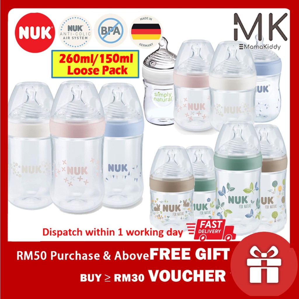 NUK Simply Nature SENSE Natural Baby Feeding Milk Bottle 5oz 9oz 150ml ...