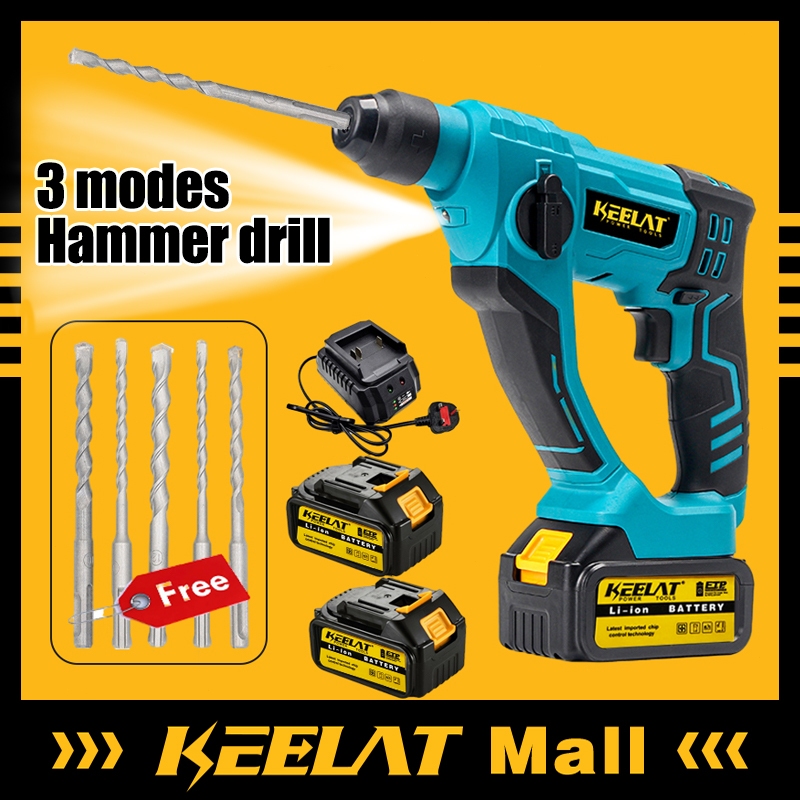 KEELAT Cordless Rotary Impact Hammer Drill 3 Model Heavy Duty Concrete ...