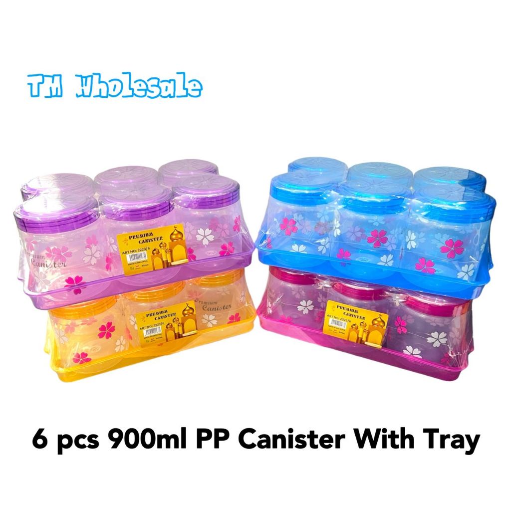 Bekas Kuih Raya Balang 6pcs 900ml Canister With Tray Set, Assorted ...