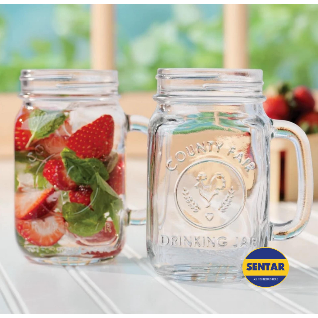 100% Glass Drinking Jar / Glass Mug with Handle / Jar Glass Cup ...