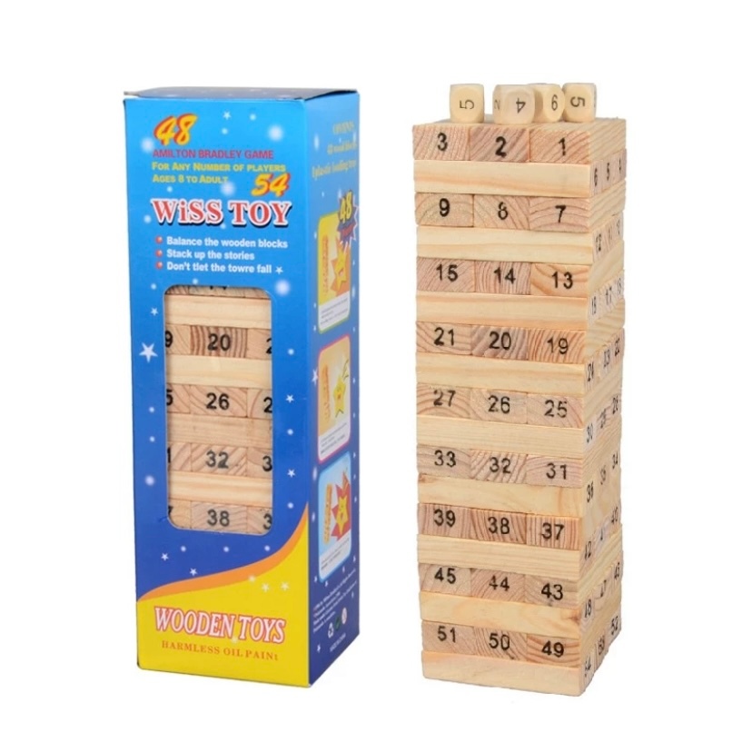 KABENFIS 54 Pezzi Gioco Torre In Legno 36cm - Blocchi Stacking Con Sacchetto, Giocattolo Educativo