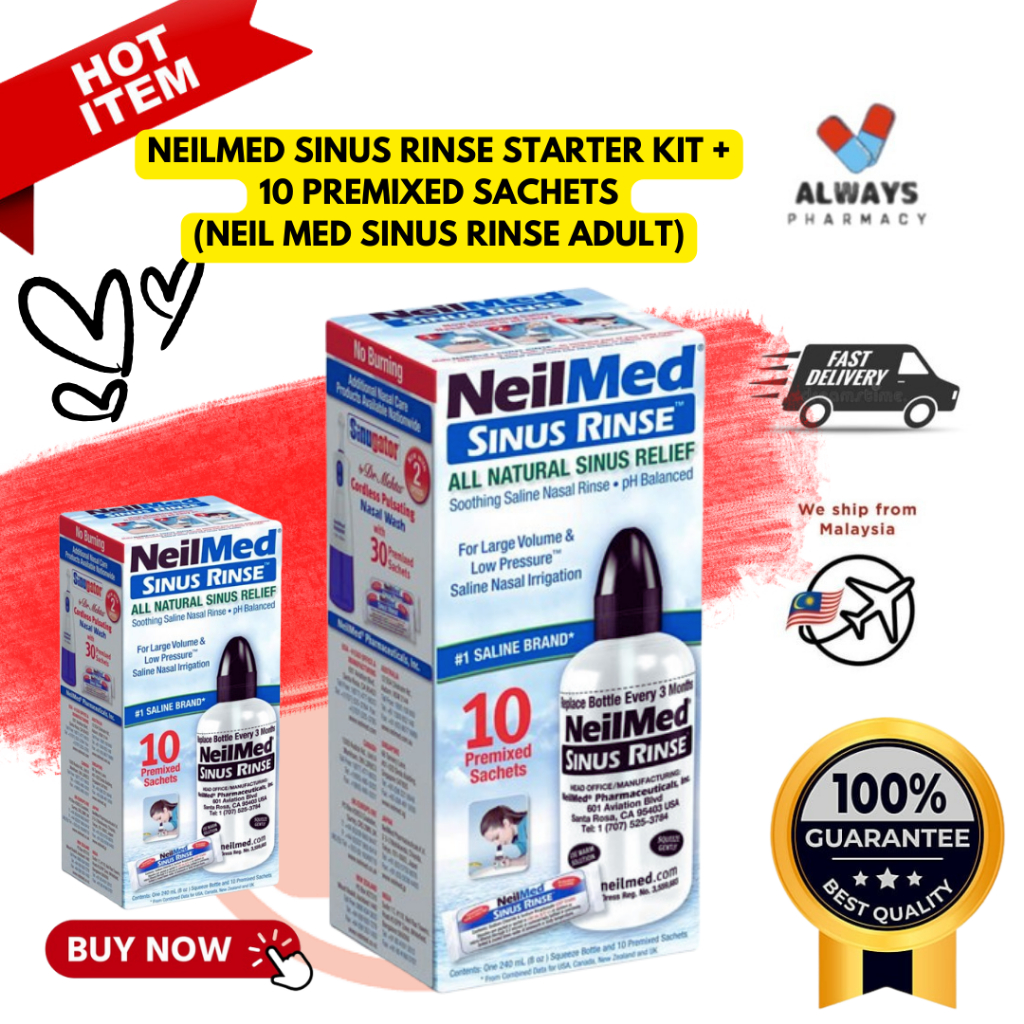 NEILMED SINUS RINSE STARTER KIT + 10 PREMIXED SACHETS (NEIL MED SINUS ...