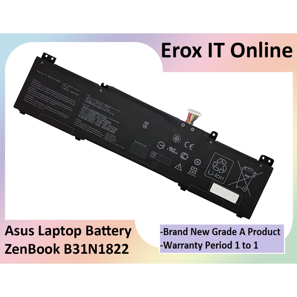KXRSII 42Wh B31N1822 Batteria per ASUS ZenBook Flip 14 UM462 UM462D UM462DA UX462 UX462D UX462DA Q406 Q406D Q406DA B31BlEH 3ICP5/57/80 11.52V 42Wh 3653mAh