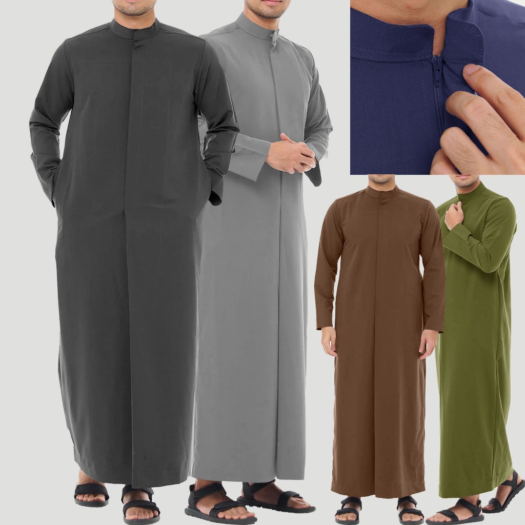 Classic Style Jubah for Men Modest Round Neck Robe with Pockets / Jubah ...