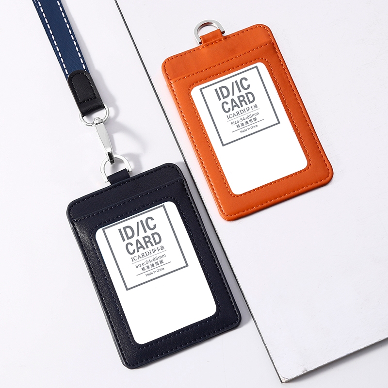 Double Sided Leather ID Card Holder Vertical ID Protector ID Card Case ...