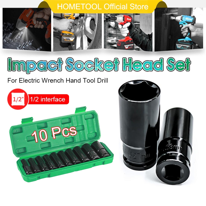 1/2 Inch Long Impact Socket Set 8mm-24mm Deep Box Set Tool Set 9 ...