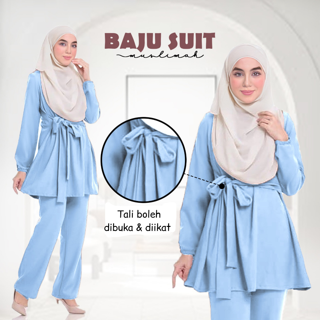 NEW BAJU SUIT MUSLIMAH BERTALI CASUAL RIBBON BLOUSE + PANTS SET WARDA MODEST WEAR OFFICE WEAR