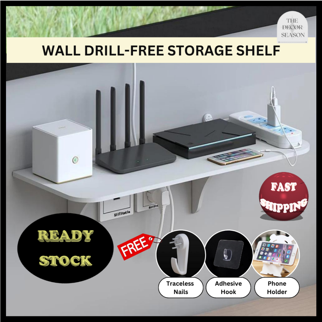 Traceless Wall Mounted Storage Tray Wifi Router Remote Control Holder ...