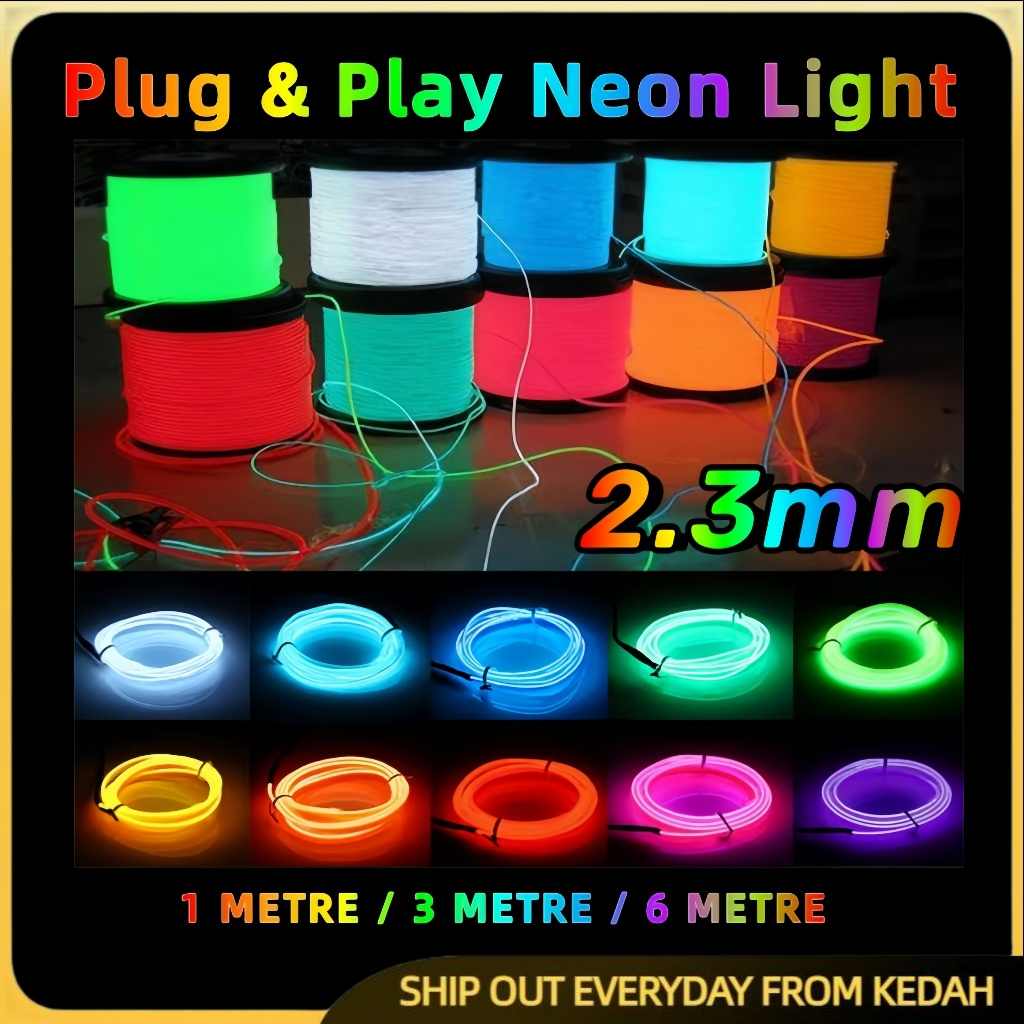 EL Wire Neon Light Strip Rope Light Glowing LED Neon Wire Light String ...