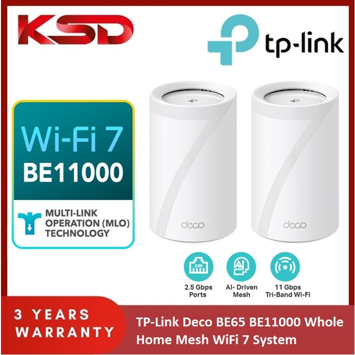TP-Link Deco BE65 BE11000 Whole Home Mesh WiFi 7 System (2 Pack/ 3 Pack ...