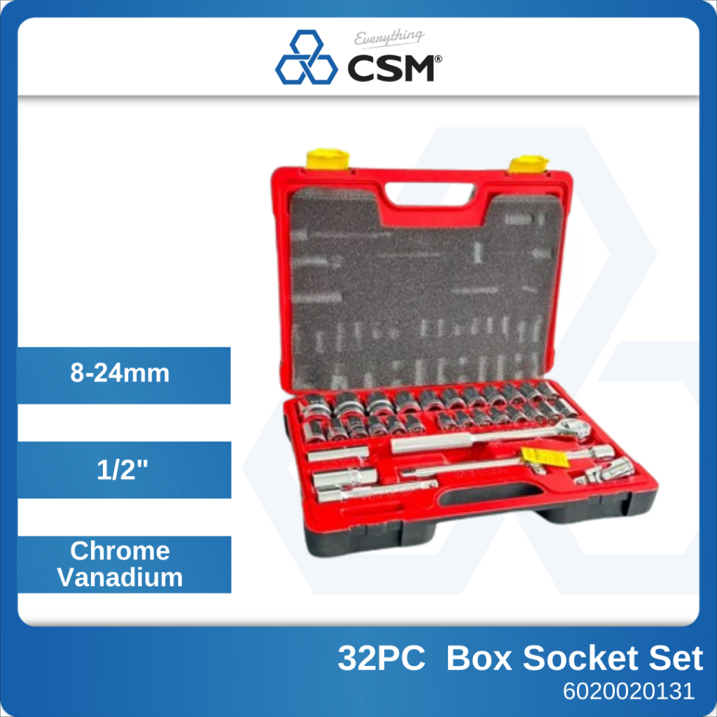 BESTIR 32pcs 1/2 inch Drive Socket Wrench Set 6 pt (Cr-V) Combination ...