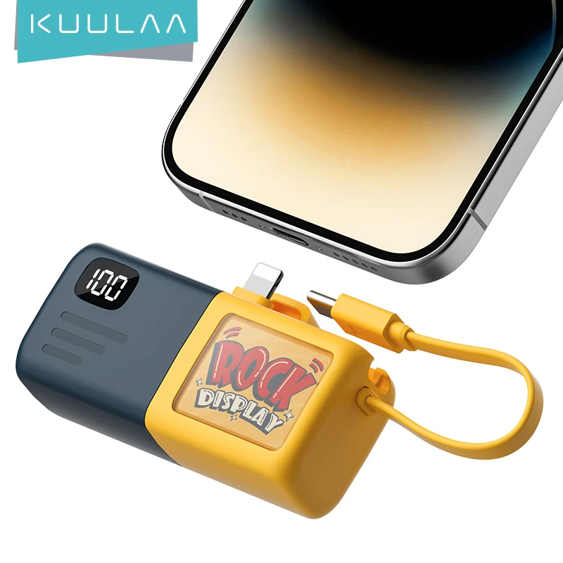 KUULAA Mini Power Bank 5000mAh PowerBank With Type-C Cable Fast ...