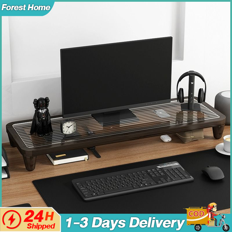 Glass Monitor stand computer lifting display stand wooden desktop stand ...