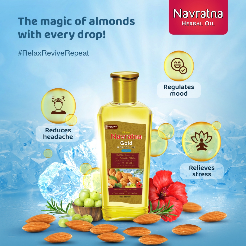 NAVRATNA GOLD HERBAL OIL COOL INDIAN HAIR OIL WITH ALMONDS COOLING ...
