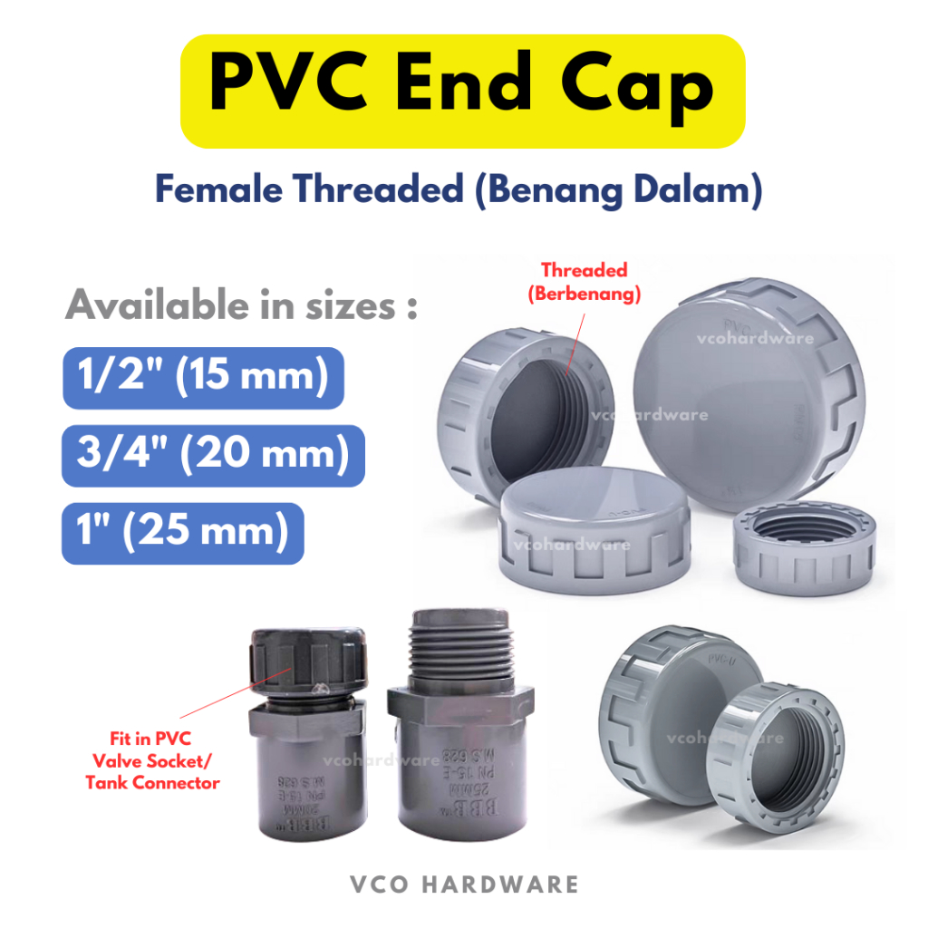 PVC Fitting End Cap Female Threaded Inner Thread Gray Water Pipe Cover ...