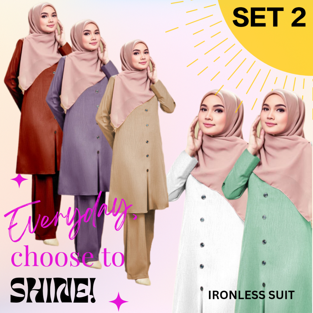 SET 2 - SUIT PUSPA IRONLESS ADA POCKET, WARDA SET MUSLIMAH KAIN CEY ...