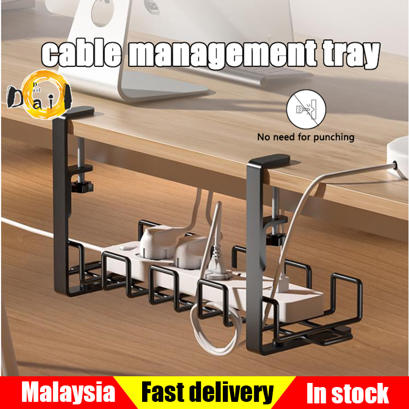 No Need to Drill Under Desk Cable Management Tray Clamp Hidden Cable ...