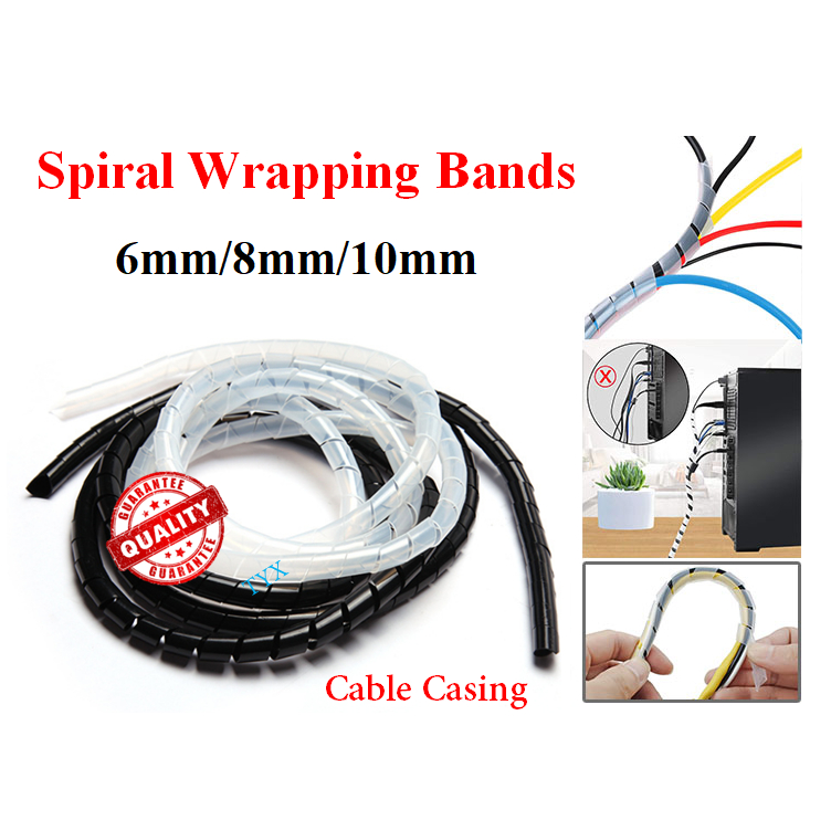 6mm 8mm 10mm Spiral Wrapping Bands 10 Meter Cable Tidy Binding Organiser Management Cable