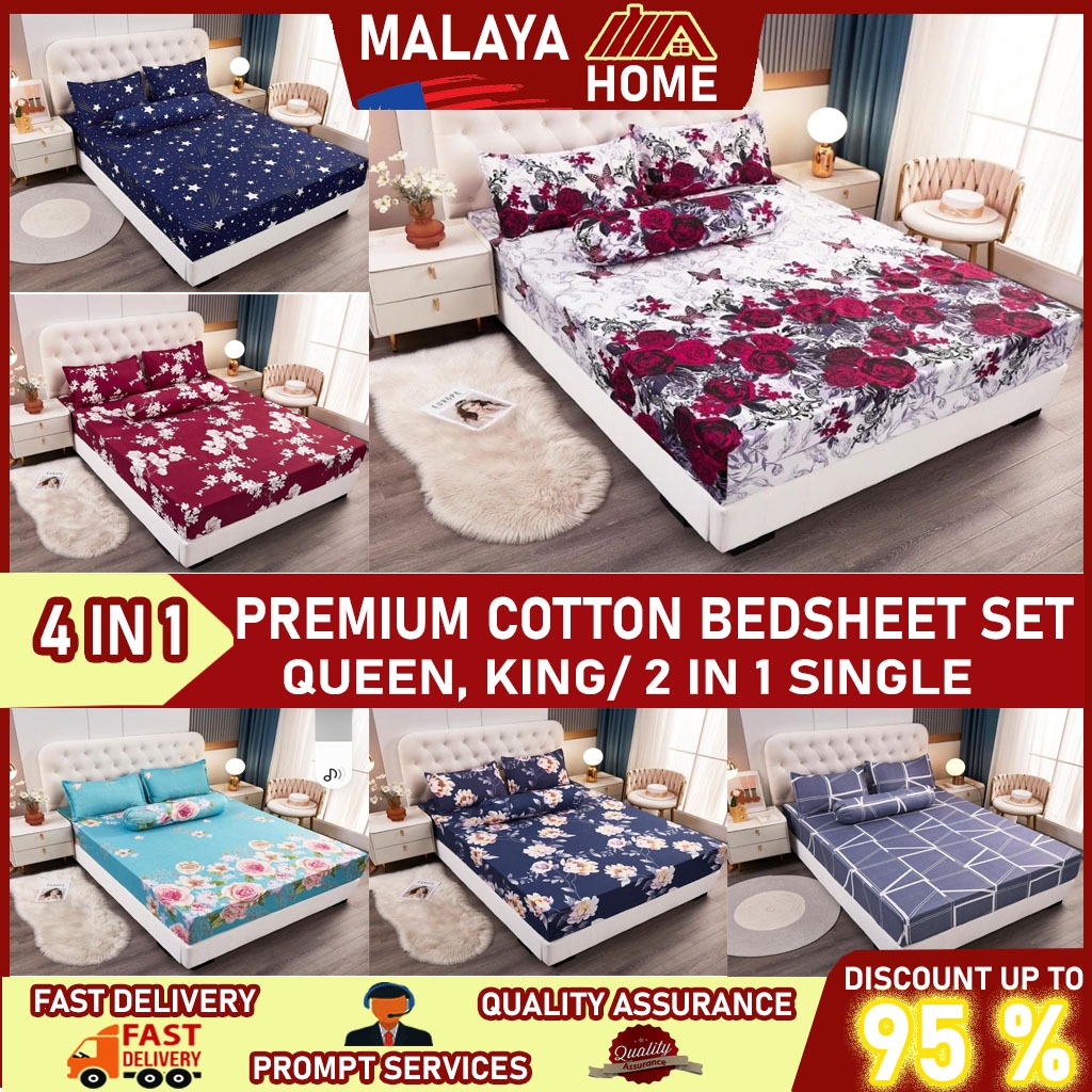 49 Premium Cotton 4in1 Queen King / 2in1 Single Size Fitted Getah ...