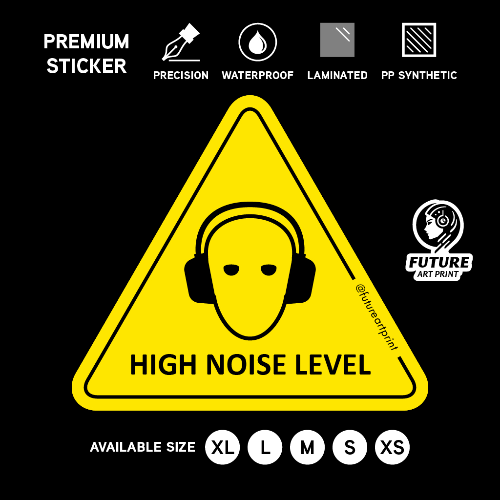 High Noise Level. Loud Sound Hearing Protection. Triangle Sticker Sign ...