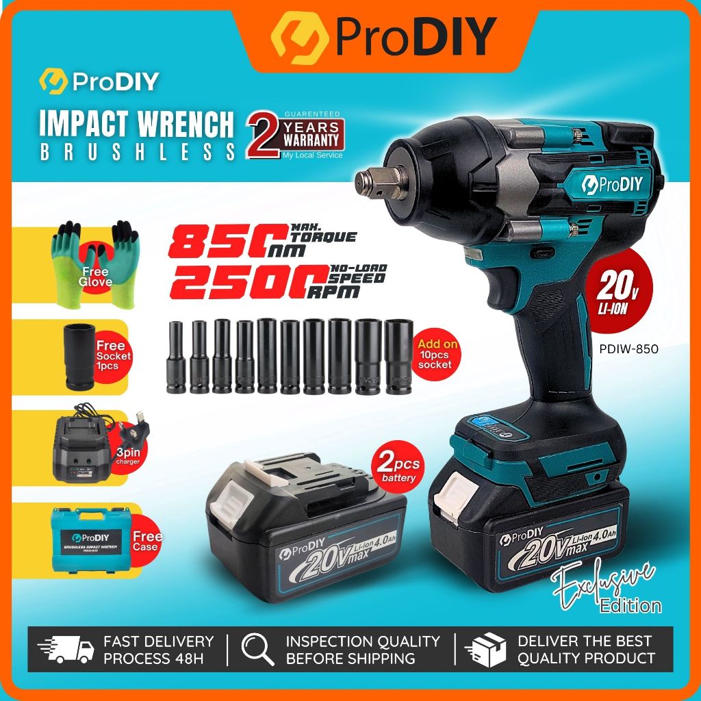 Prodiy 850nm Cordless Impact Wrench Brushless High Power 12 Inch 2500rpm 20v Impact Socket 2 8782