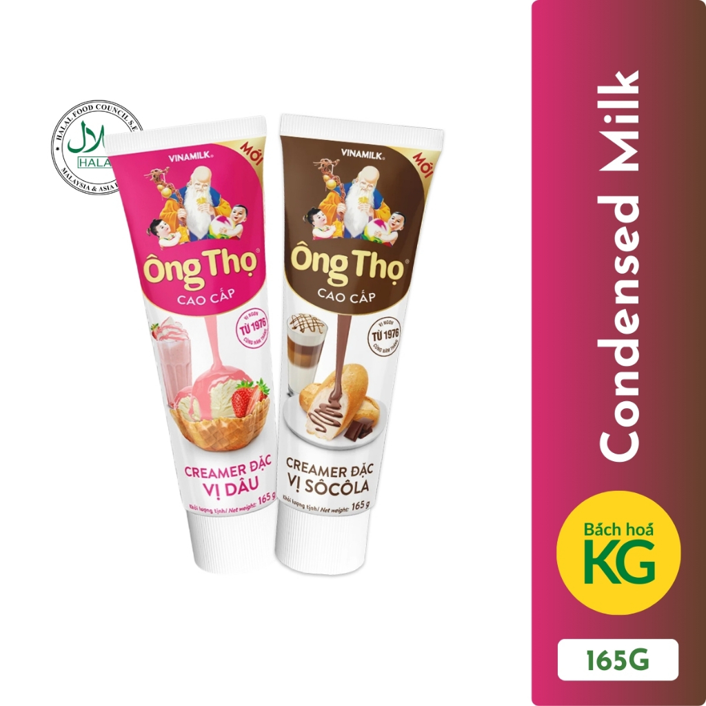 Ong Tho condensed milk strawberry and chocolate flavor 165g tube Sua