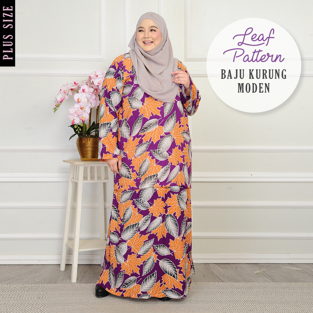 *Raya Arrival* Plus Size Baju Kurung Leaf Pattern (ROYAL LINEN Fabric