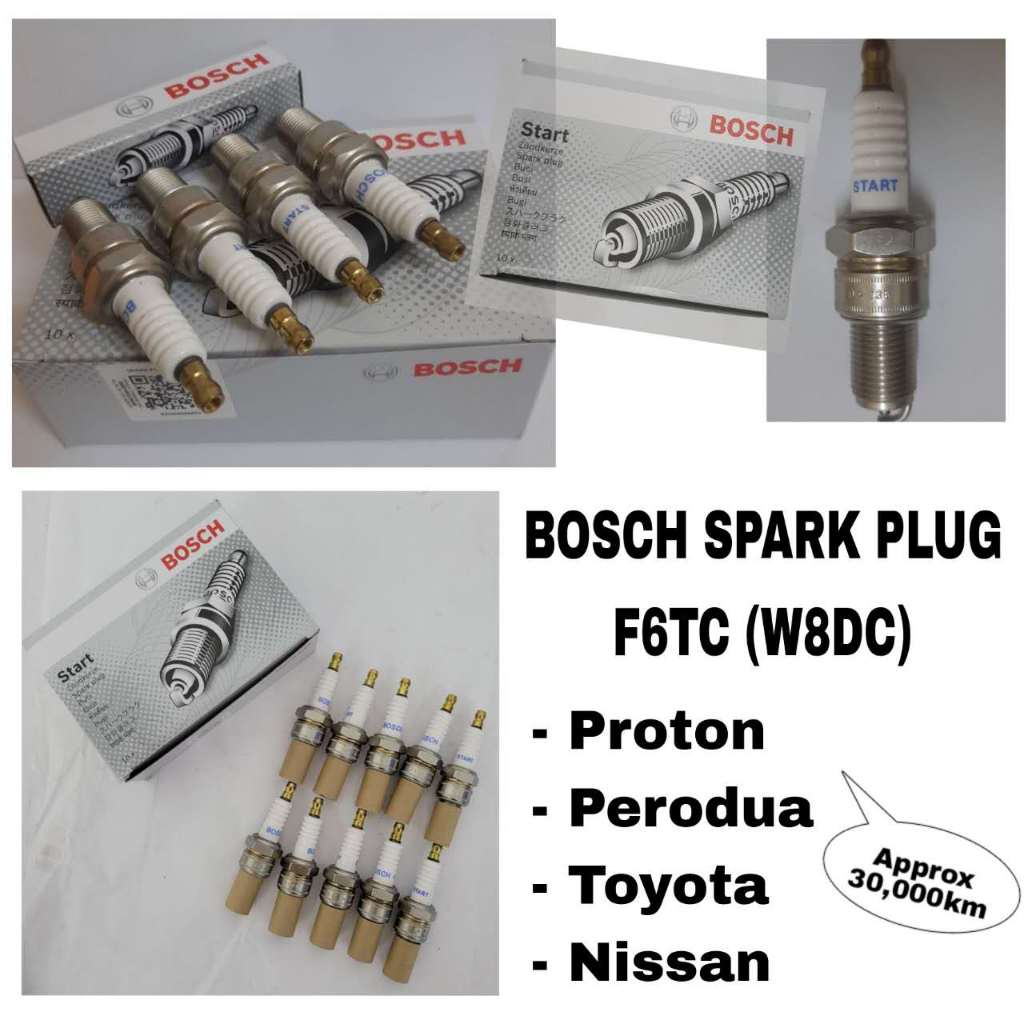 BOSCH Spark Plug F6TC (W8DC) For Proton/Perodua/Toyota/Nissan *1pc.4pc ...