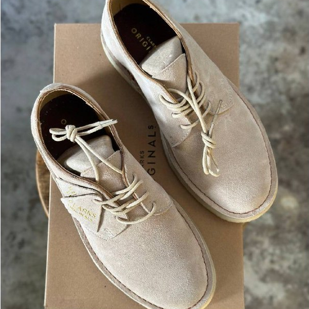 CLARKS SUEDE DESERT BOOTS LOW CUT Beige White KASUT KULIT LELAKI MEN MAN SHOES