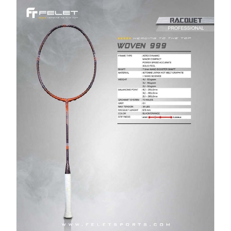 FELET WOVEN999 バドミントンラケット FELET WOVEN 999 BADMINTON RACKET | Shopee Singapore