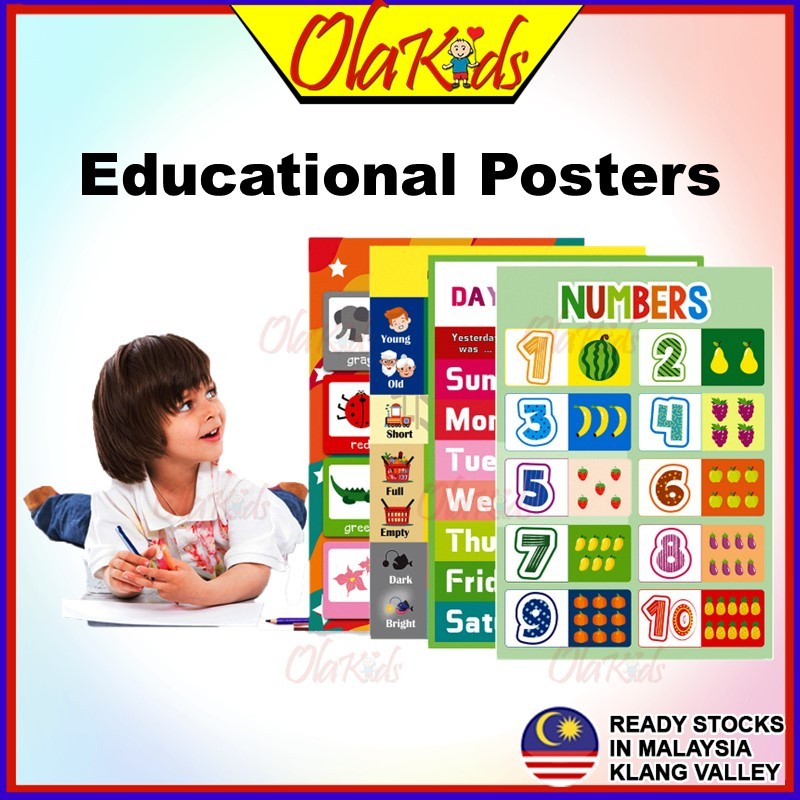 OLAKIDS 12 in 1 Set Kid Learning Wall Poster Chart Educational Poster ...