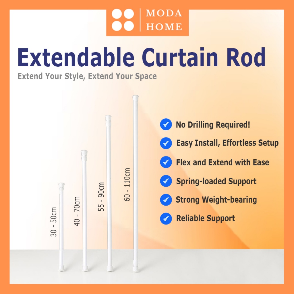 Moda Home Adjustable Telescopic Rod Extendable Door Window Curtain Rod ...