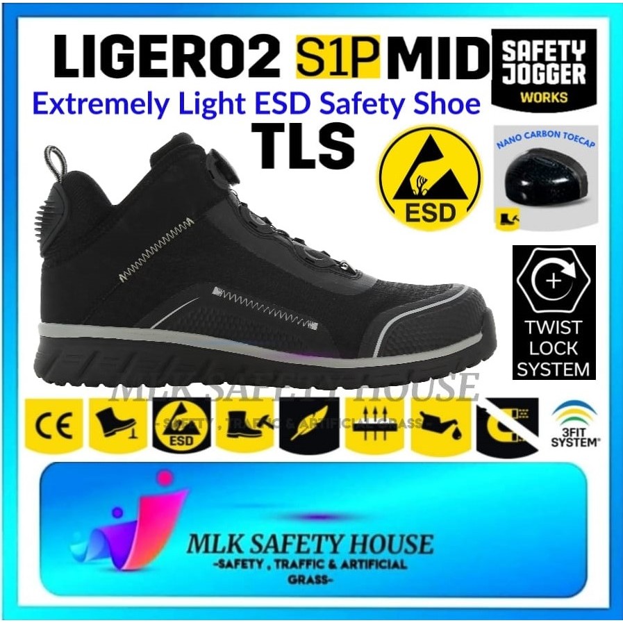 SAFETY JOGGER LIGERO2 Twins Lock System (TLS) S1P {MID-CUT} ESD ...