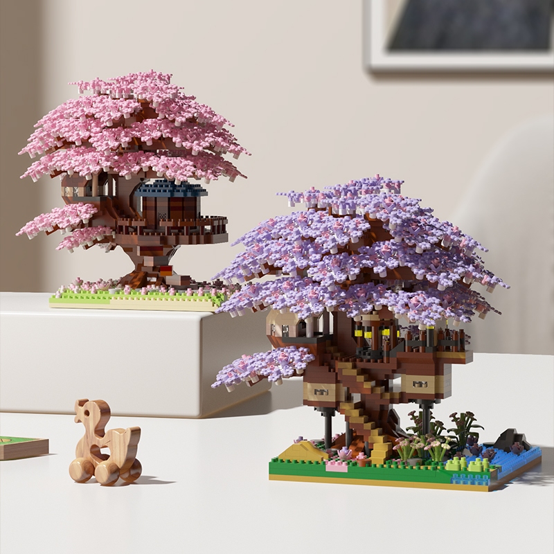 【Ship Locally】Mainan Bricks Sakura Pink Tree House Building Blocks Nano