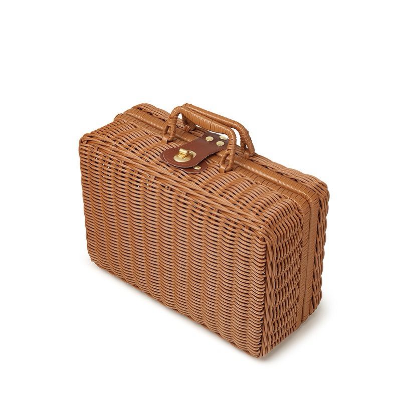 高档新年盒/ 竹篮/Vintage Rattan Woven Storage Case Makeup Holder Suitcase ...