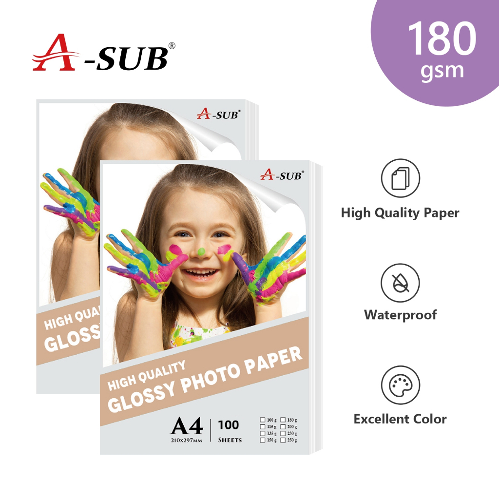 100pcs A-SUB A4 Waterproof Glossy Photo Paper 180gsm | Shopee Singapore
