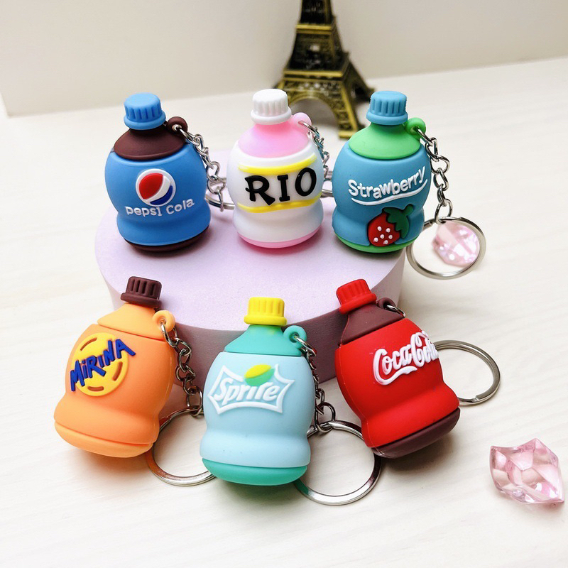 3D Soft Drink PVC Rubber Keychain Cocacola Sprite Strawberry Mirinda ...