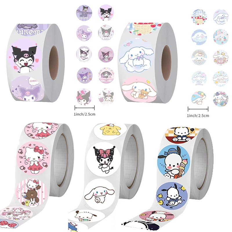 500pcs/roll Sanrio Family Kuromi Melody Cinnamon Label Roll Tape Sanrio ...