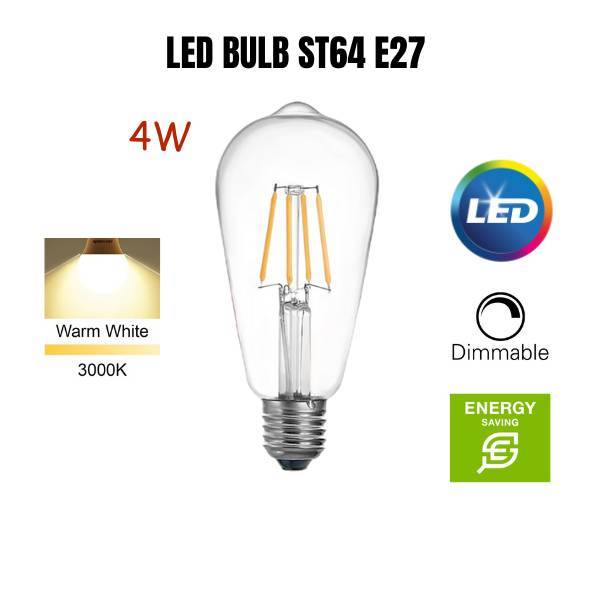 ST64 LED BULB 4W E27 WARM WHITE*2700K* (CLEAR) | Shopee Singapore