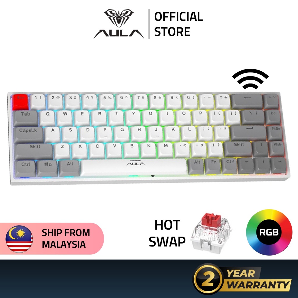 AULA F3068 Wireless Keyboard Mechanical 65% TKL Bluetooth 5.0 or Wired ...