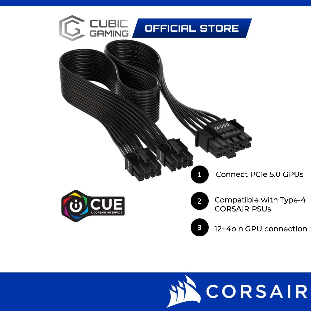 Corsair 600w Pcie 5.0 12vhpwr Type-4 Psu Power Cable (premium 