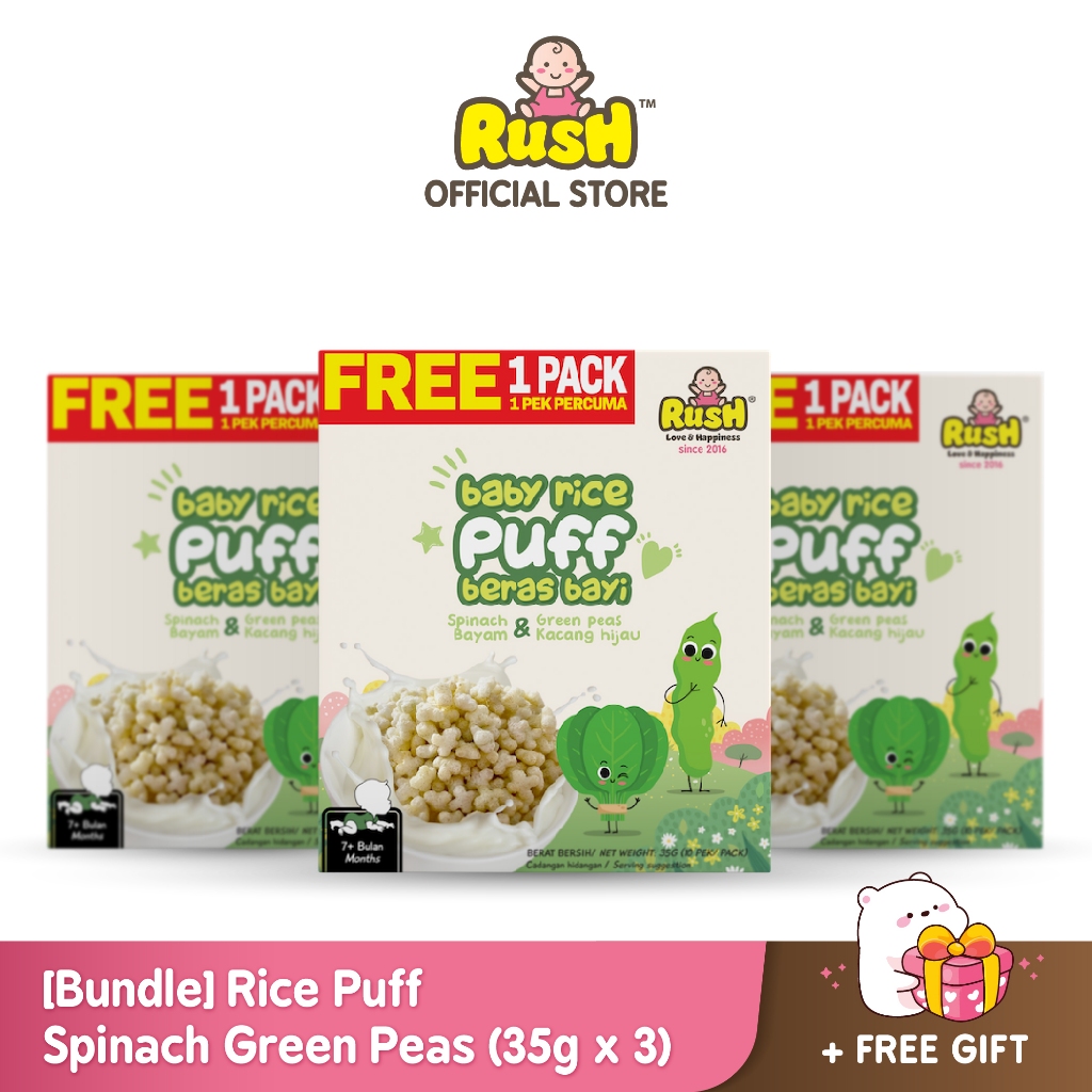 Rush Baby Rice Puff Spinach Green Peas (3 box x 30g) | Shopee Singapore